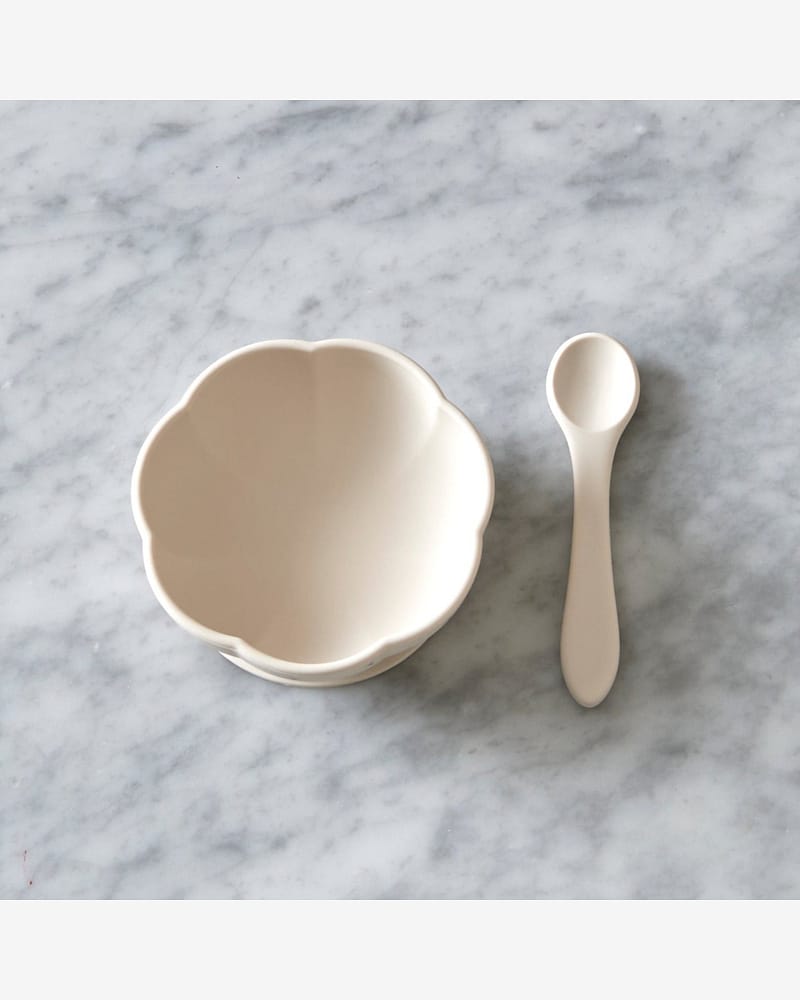 Spisesett, Skål og Skje - 100% Silikon | Poppy in Bloom Bowl and Spoon Set, Poppy Print