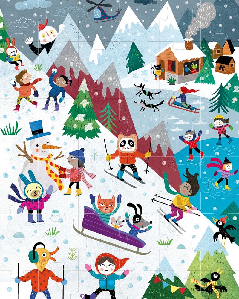 Puslespill 2i1 - Reversibelt Puslespill Barn 3år+ | Let's go to the mountain