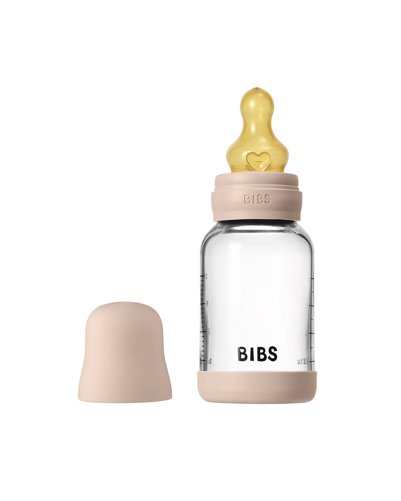 BIBS Tåteflaske i Glass med silikonbunn | Komplett Sett - 120ml