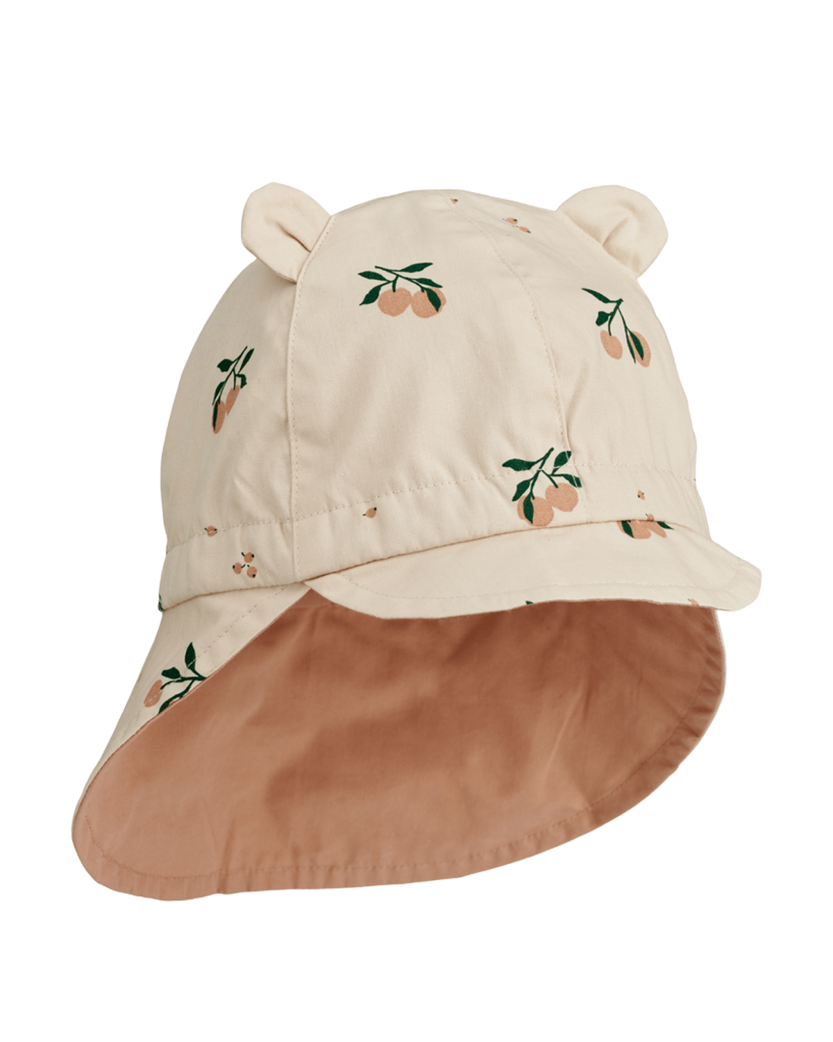 Solhatt m/ Nakkeskygge – Reversibel, 100% Øko Bomull | Gorm, Rosa - Peach Seashell / Pale tuscany