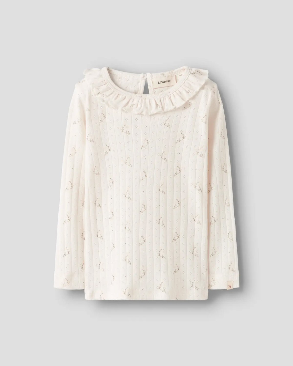 Trøye Langermet M/ Krage – Pointelle, Øko TENCEL | NMFRACHELLO RIA LS SLIM TOP LIL, Kremhvit - Coconut Milk Flowers
