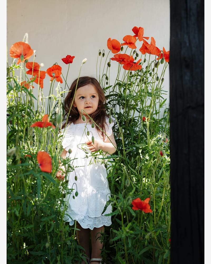 Kjole Barn m/ Broderte Blomster - 100% Bomull | HCKaroline