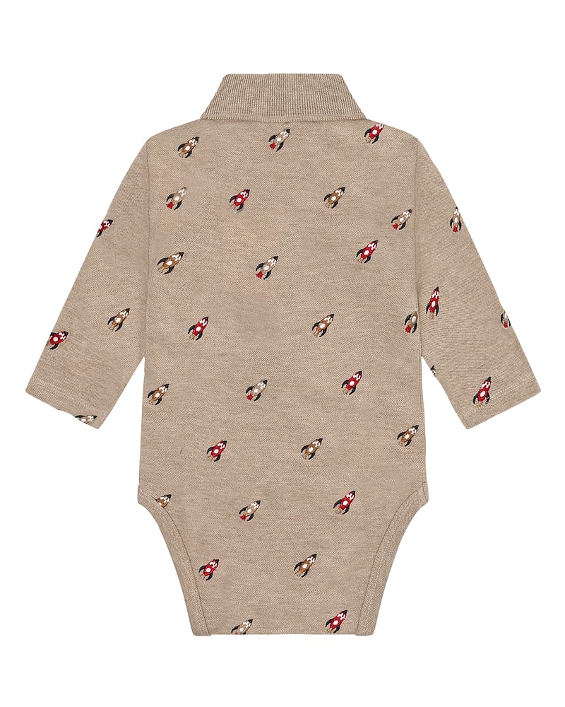 Body m/ Polorage og Knappestolpe - Vevd Øko Bomull | Bendy Rocket Embroidery