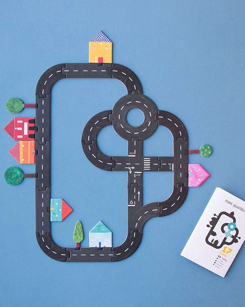 Bilbane og Puslespill 2i1 - 48 Deler + 2x Lekebiler - Barn 4år+ | Roads POCKET