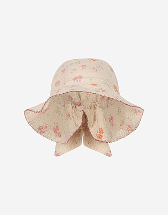 Solhatt m/Bred Brem - Øko Bomull, Vevd Seersucker-Kvalitet | Elin Bow Sun Hat