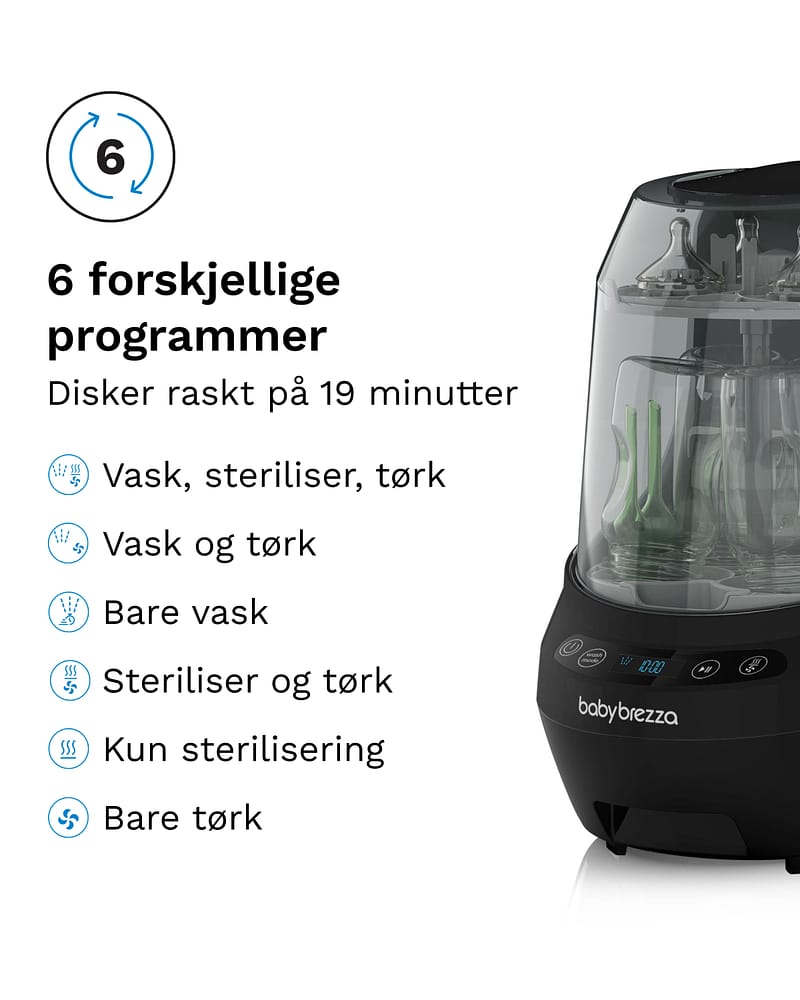 Baby Brezza Bottle Washer Pro | "Vaskemaskin" og Sterilisator med Tørk - Ingen forvask!