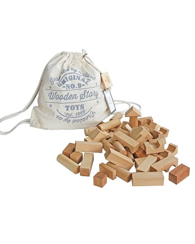 Byggeklosser i tre 60stk - Håndlaget | Blocks In Sack