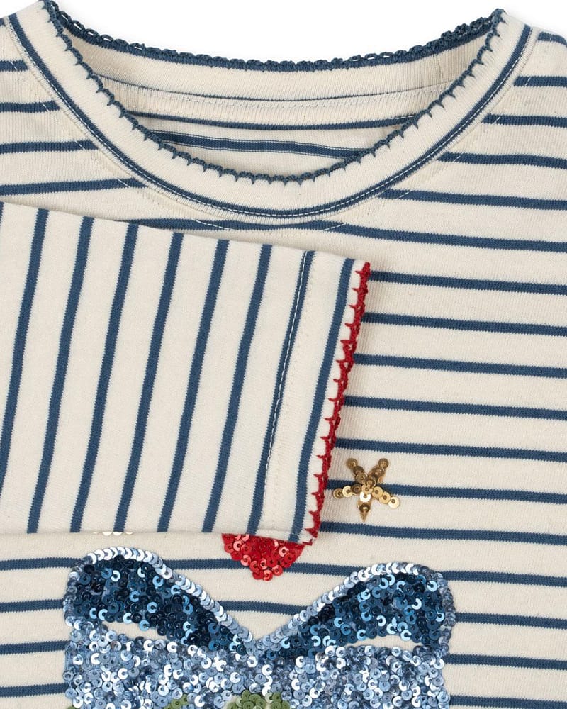 Bluse med Print & Glitter Paljetter - 100% Øko Bomull | Lin LS Tee