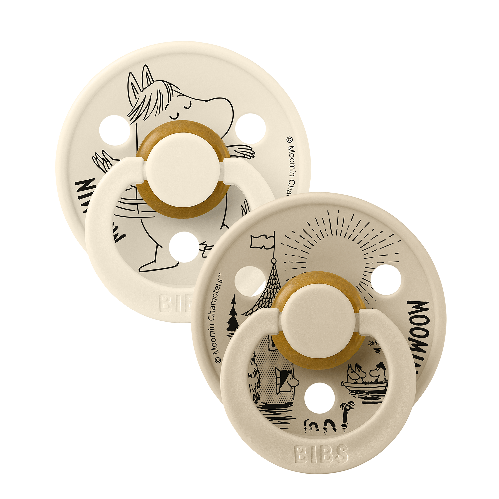 BIBS x Moomin Smokk 2pk – Rund, Naturgummi | Snorkmaiden, Ivory/Vanilla