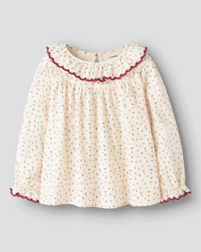 Bluse m/ Volangerkrage Barn - 100% Øko Bomull | RASIA LS LOOSE SHIRT LIL