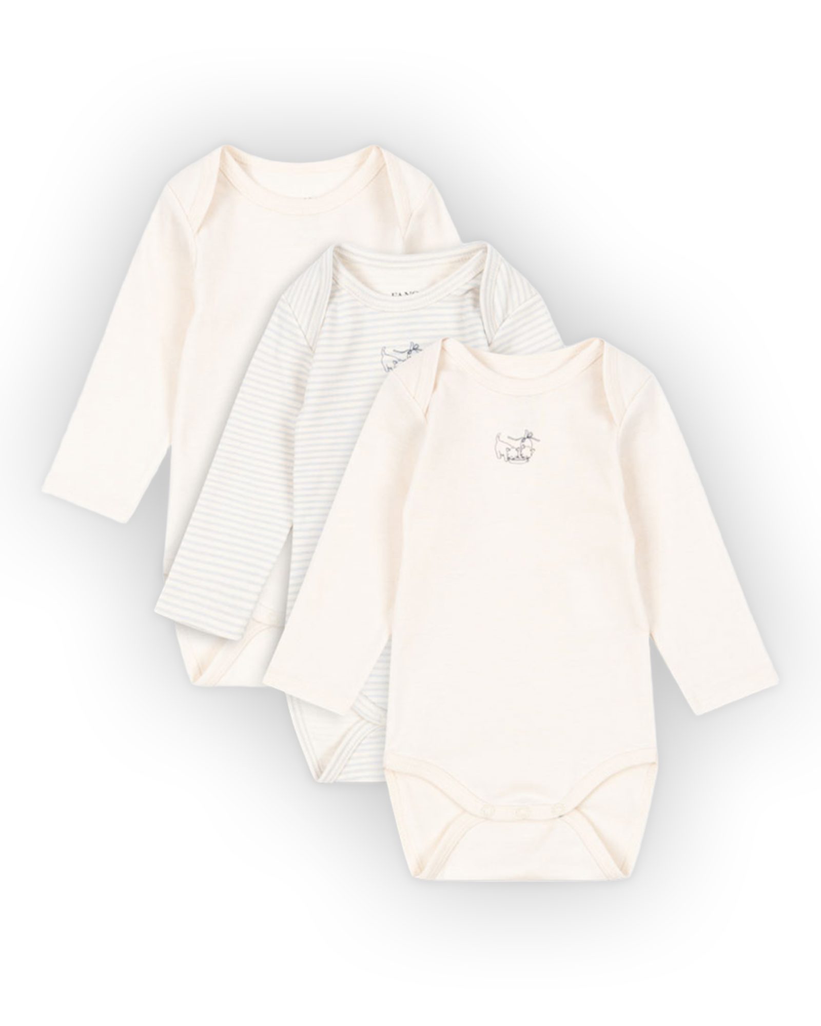 3pk. Body m/ Konvolutt Hals – 100% Øko Bomull | Fio Body – Gavepakke, Blå Mix