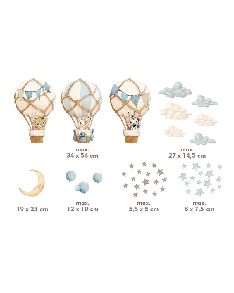 Wallstickers Luftballong Dyr - ØKO Veggklistremerker Barnerom | 46pk