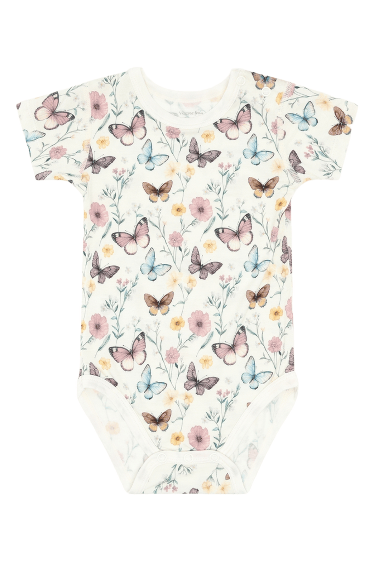 Body Baby, Kortermet – 95% Bambusviskose, 5% Elastane | HCBuller Butterfly, Ivory