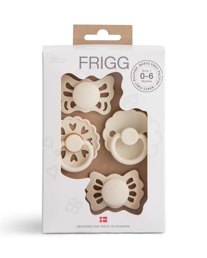 FRIGG smokker Try it Collection 4pk | ​​Baby's First Pacifier | 0-6 mnd, Floral Heart