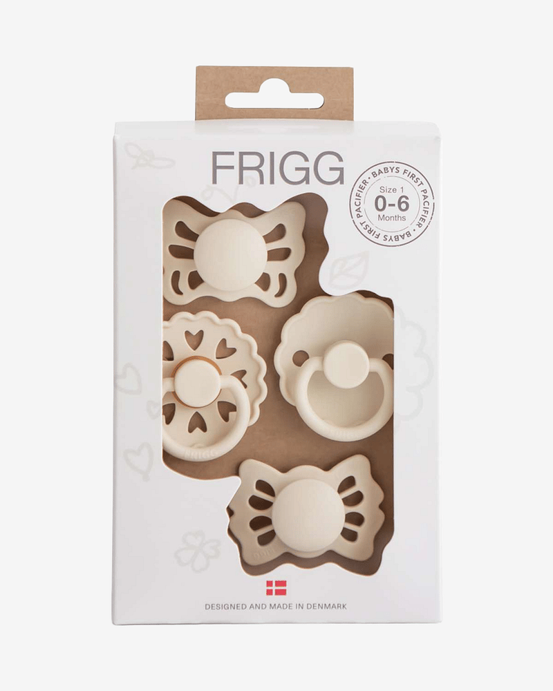 FRIGG smokker Try it Collection 4pk | ​​Baby's First Pacifier | 0-6 mnd, Floral Heart