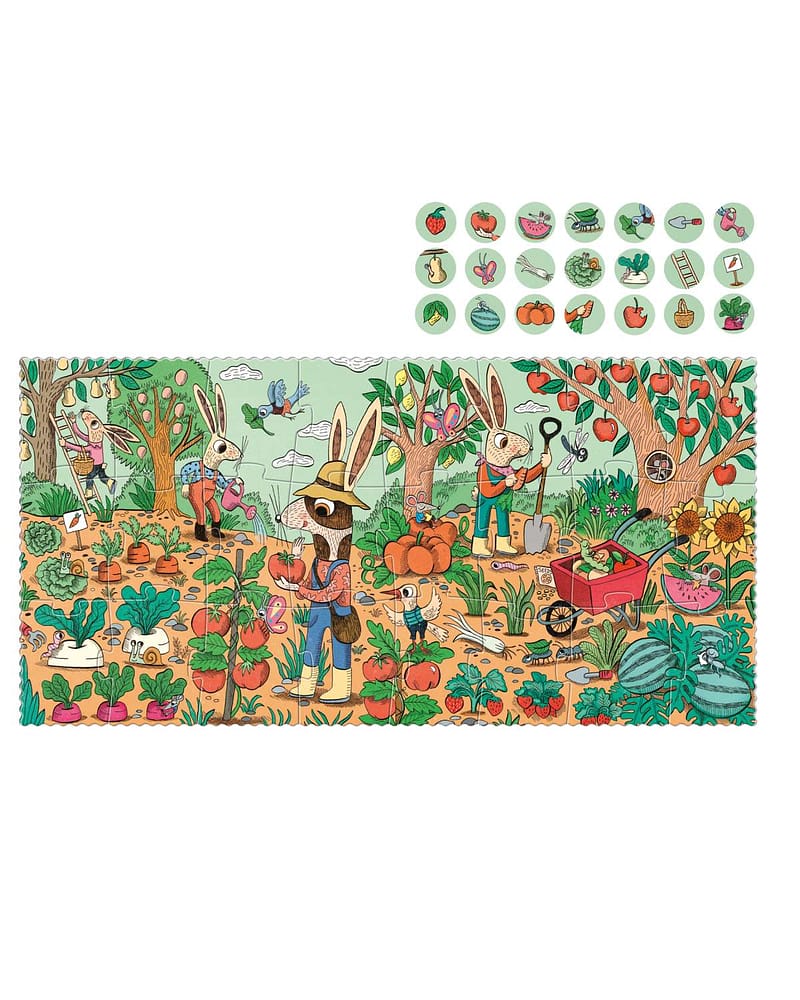 Puslespill og "Hvor er..."-spill - 2i1 Puslespill Barn 3år+ | Rabbit's Garden