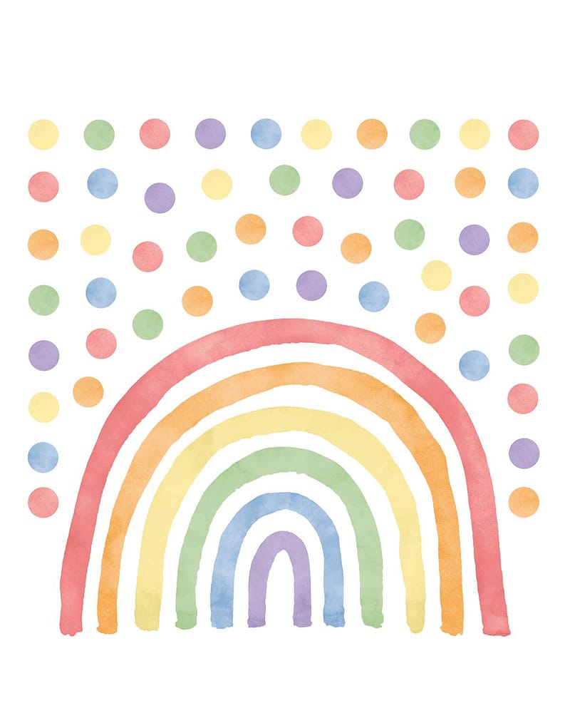 Wallstickers Regnbue og Dots - ØKO Veggklistremerker Barnerom