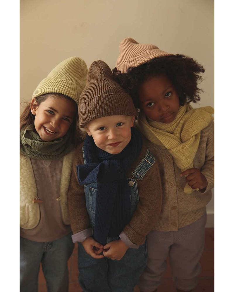 Ull Beanie barn - 100% Merino, Ubehandlet - Rib Lue Fonzie