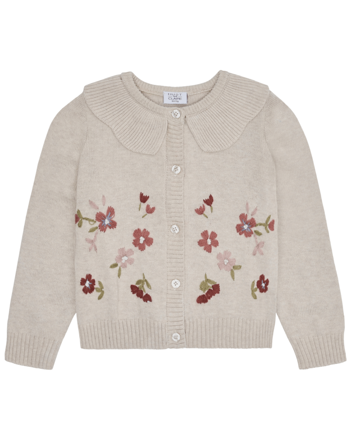 Cardigan – Øko Bomull | 12376 HCCamilia flower emb, Beige - Wheat Melange