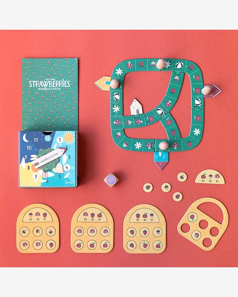 Brettspill Barn 4år+, Pocket size - Familiespill "Samle Jordbær før Grevlingen Kommer" | Tiny Game Strawberries