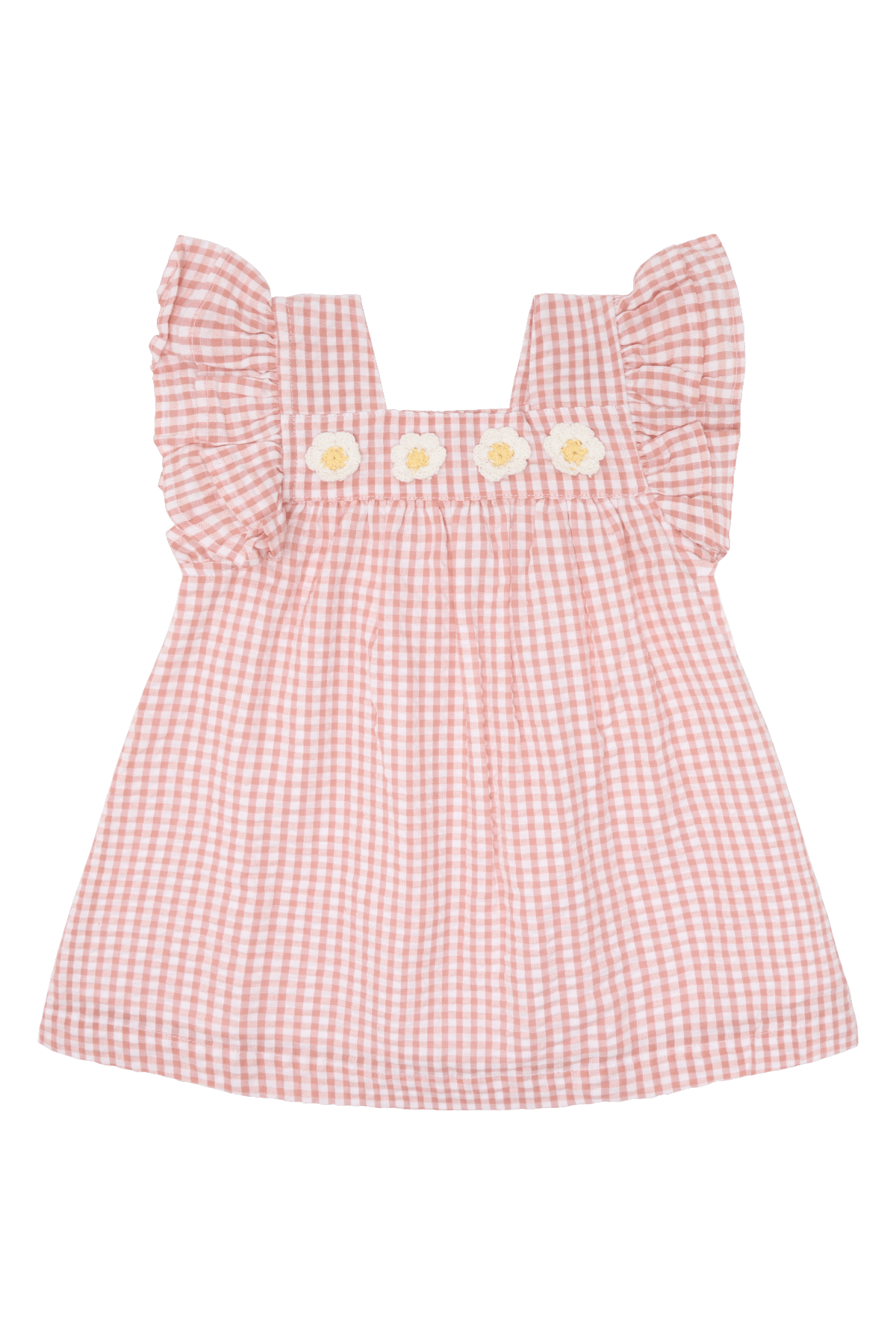 Kjole Baby m/ Blomsterdetaljer – 100% Bomull | HCKatinka Check, Lys Rosa / Hvit