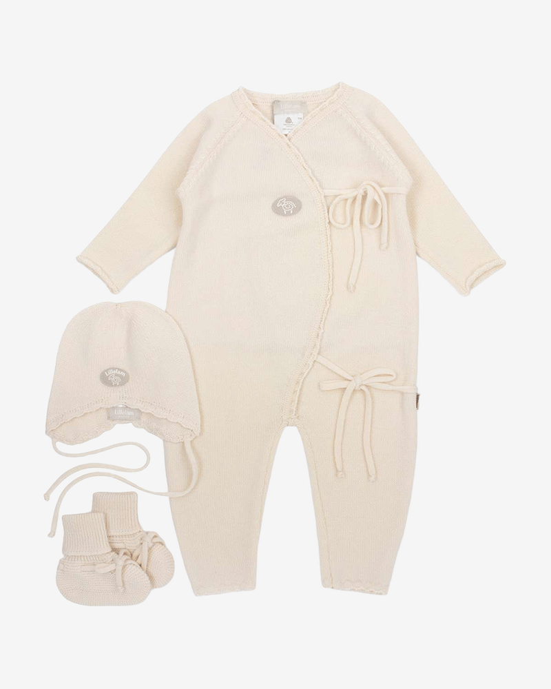 Hentesett Baby 3pk - Ulldress, babylue og ulltøfler - 100% Merino