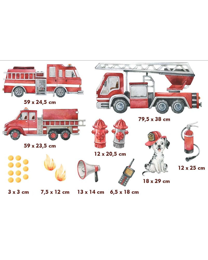 Wallstickers Brannbil - Sett 22stk | ØKO Veggklistremerker Barnerom