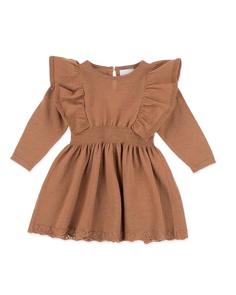 Ullkjole Baby 100% Merino - Langermet m/ Cutline og Volang | Kjole Joline