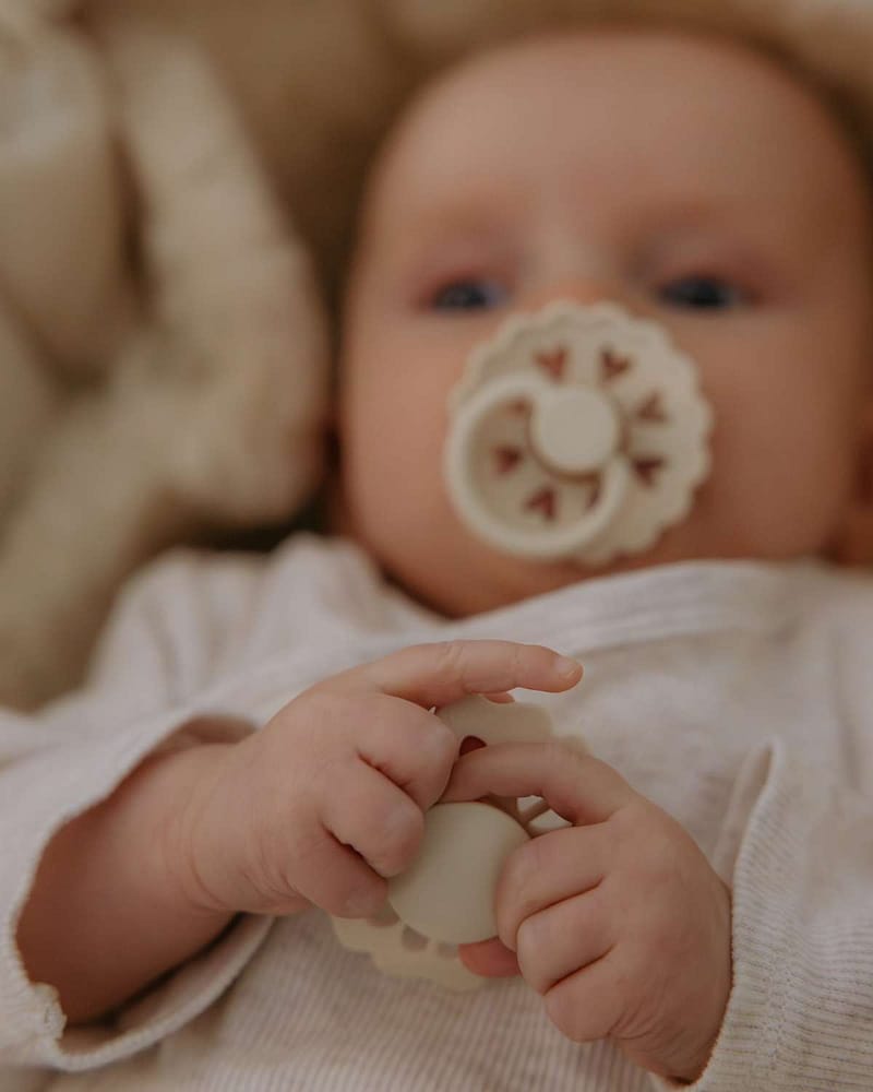 FRIGG smokker Try it Collection 4pk | ​​Baby's First Pacifier | 0-6 mnd, Floral Heart