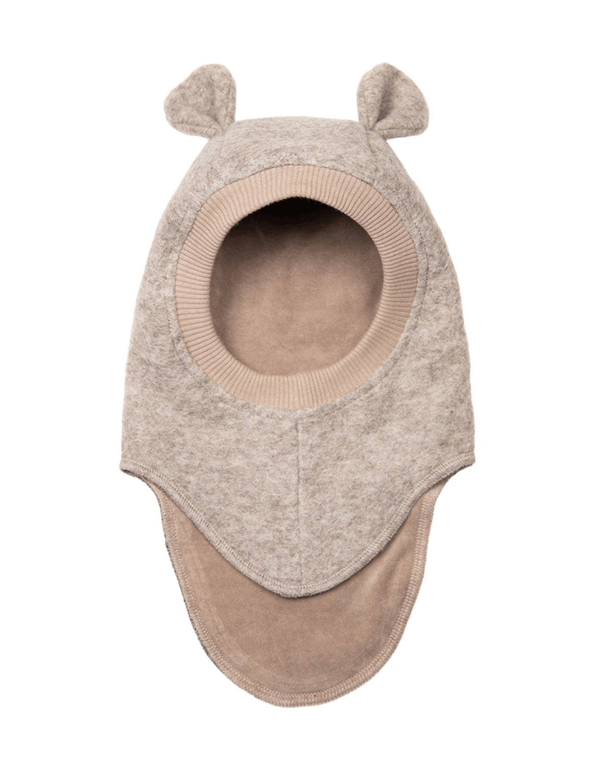 Balaclava Ull 2-lags – Bamseører, Børstet Ullfleece | Ears Wool, Camel Melange