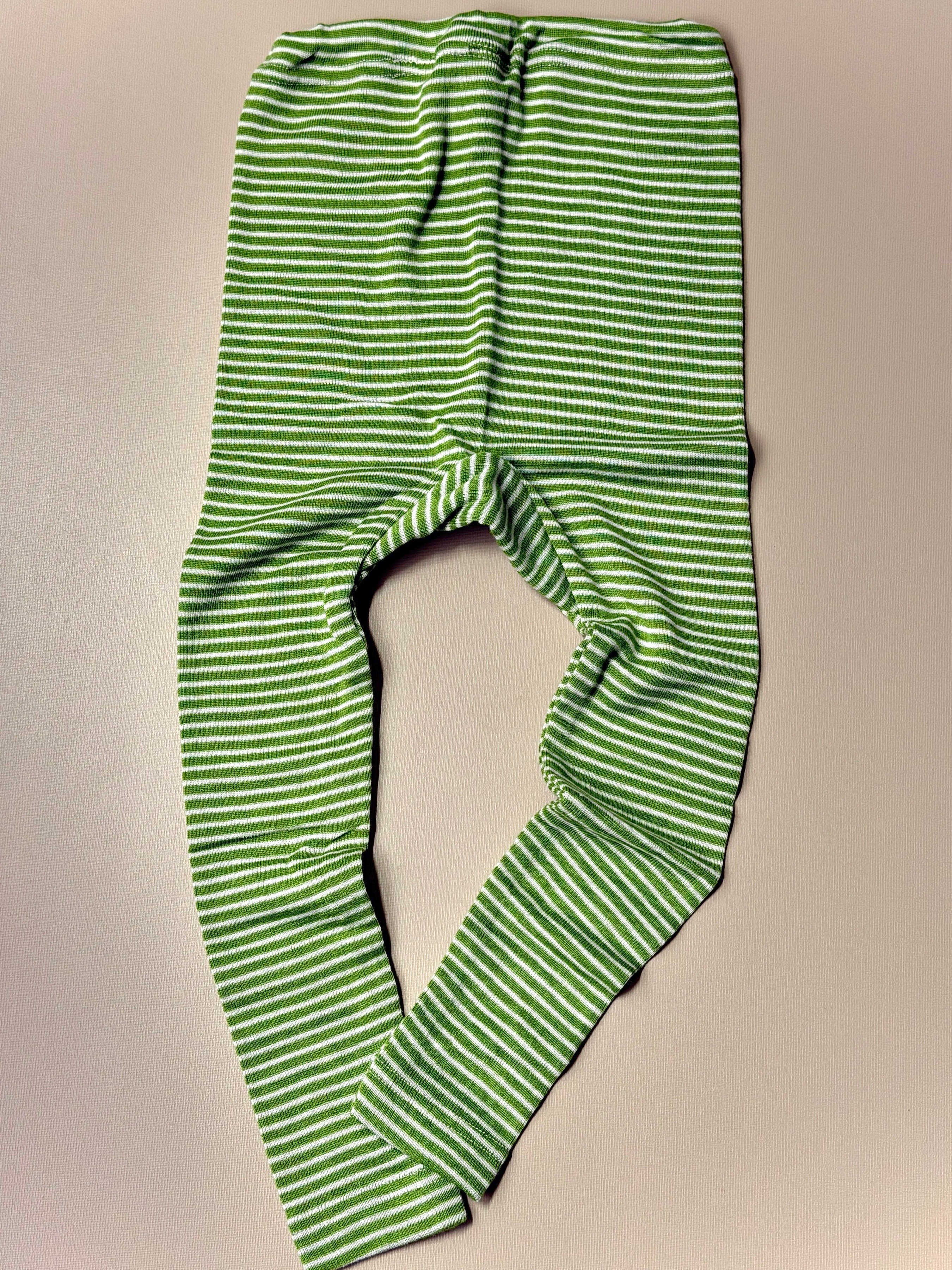 Ullbukse Leggings – 70% Merino, 30% Silke – Ubehandlet Ull, Grønn Striper