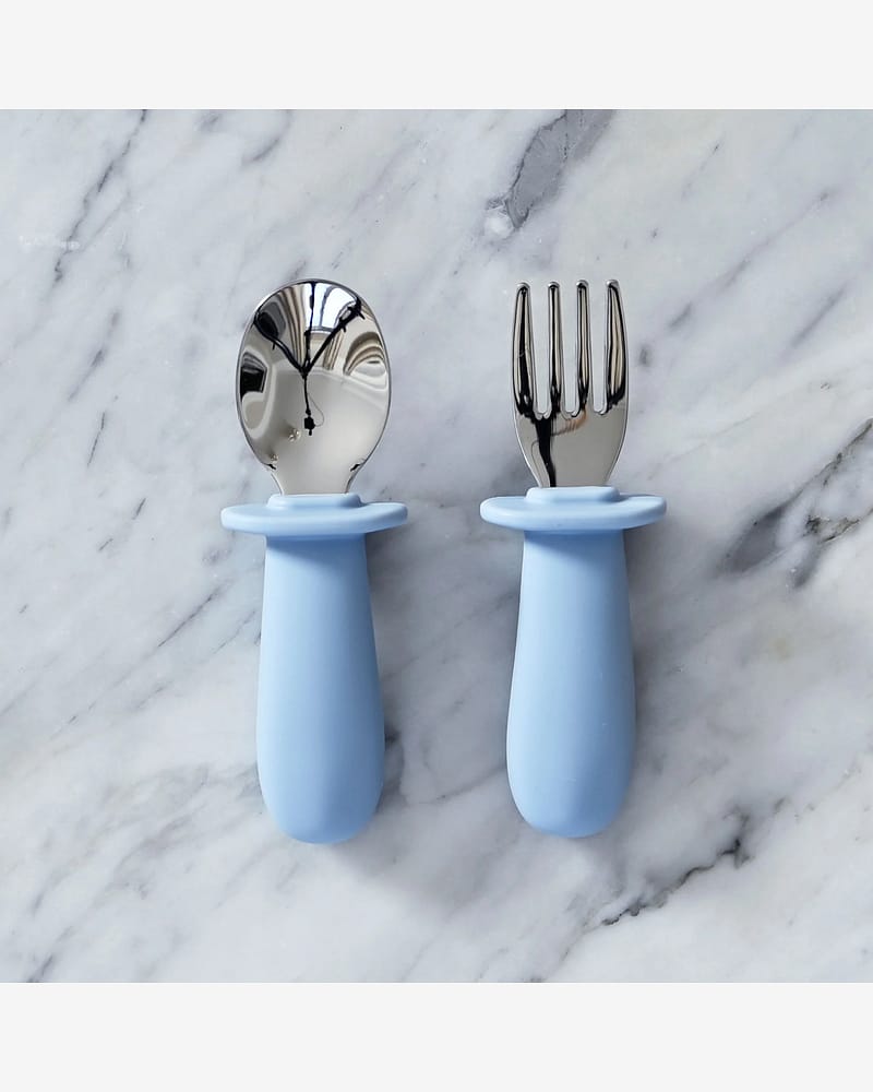 Bestikk Sett Baby - Rustfritt Stål & Silikon | Baby Cutlery Set