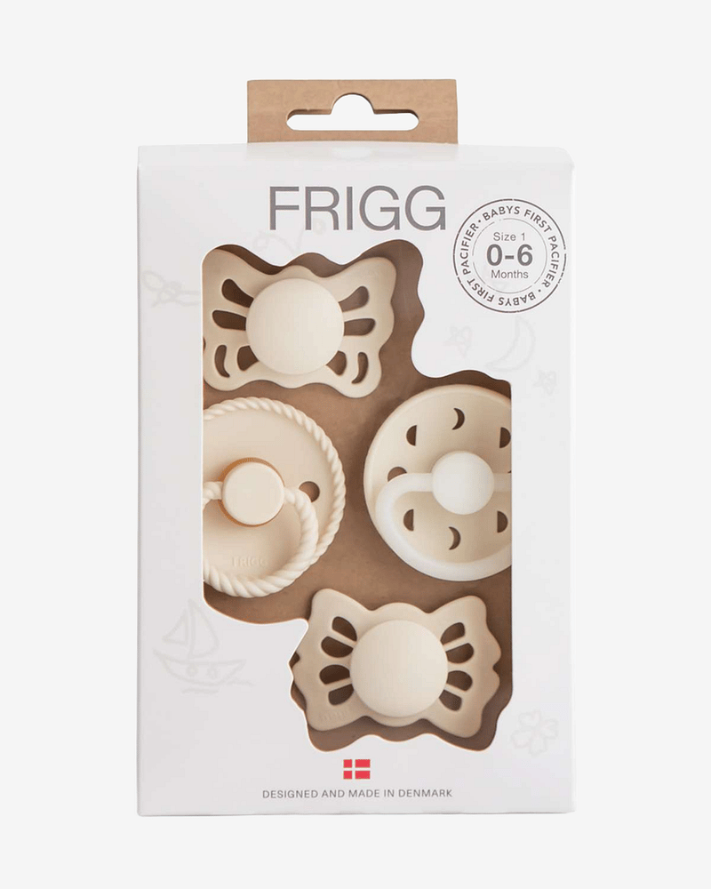 FRIGG smokker Try it Collection 4pk | ​​Baby's First Pacifier | 0-6 mnd, Moonlight Sailing