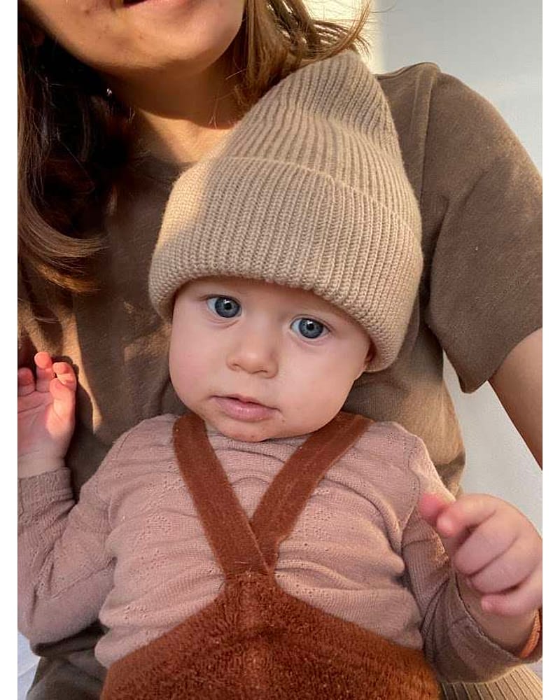 Ull Beanie barn - 100% Merino, Ubehandlet - Rib Lue Fonzie