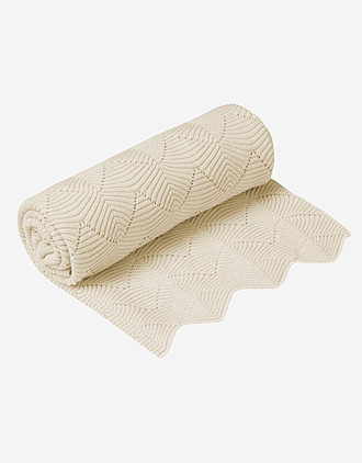 Babyteppe - 80x100 - Strikket Øko Bomull | Scallop Knit Blanket, Cream, Cream, Cream, Cream, Cream