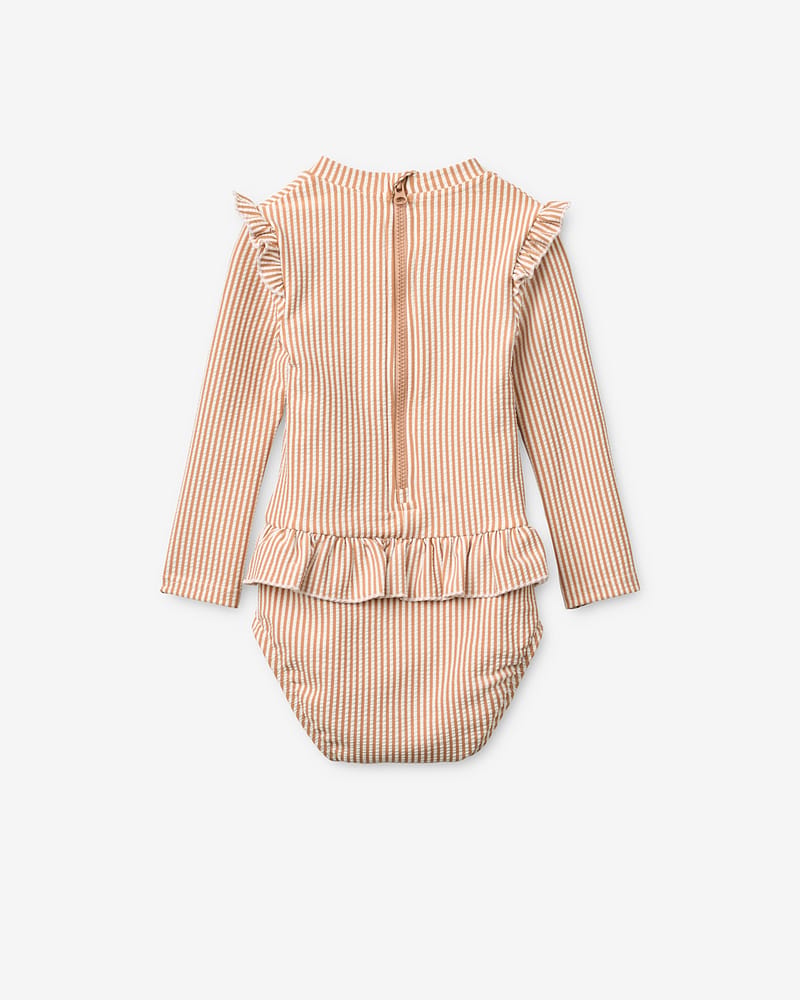 Badedrakt med Armer og Volanger - UV drakt UPF 40+ | Sille Baby Seersucker Swimsuit
