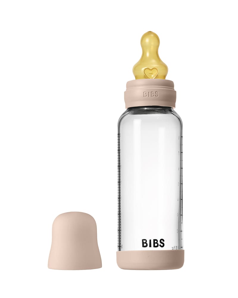 BIBS Tåteflaske i Glass med silikonbunn | Komplett Sett - 240ml