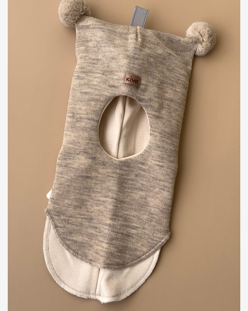 Balaclava Ull m/ Bomullsjersey fôr og Vindstopper | Ubehandlet Ull