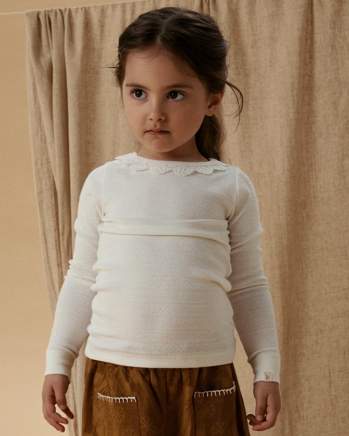Trøye Langermet M/ Krage – Øko TENCEL | NMFTAPIA LS SLIM TOP LIL, Kremhvit - Coconut Milk