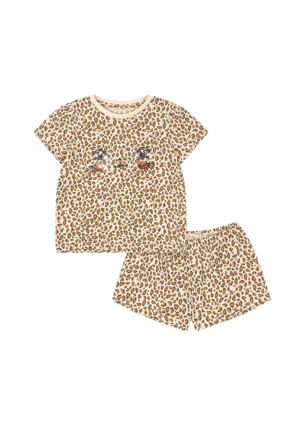 T-Skjorte & Shorts Sommersett m/ Paljeter – 100% Øko Bomull | Famo Puff Set, Leopard - Leo