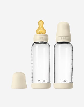 2pk BIBS Glass Tåteflaske, Silikonbunn & Medium Flow Flasketut | Komplett Sett – 240ml