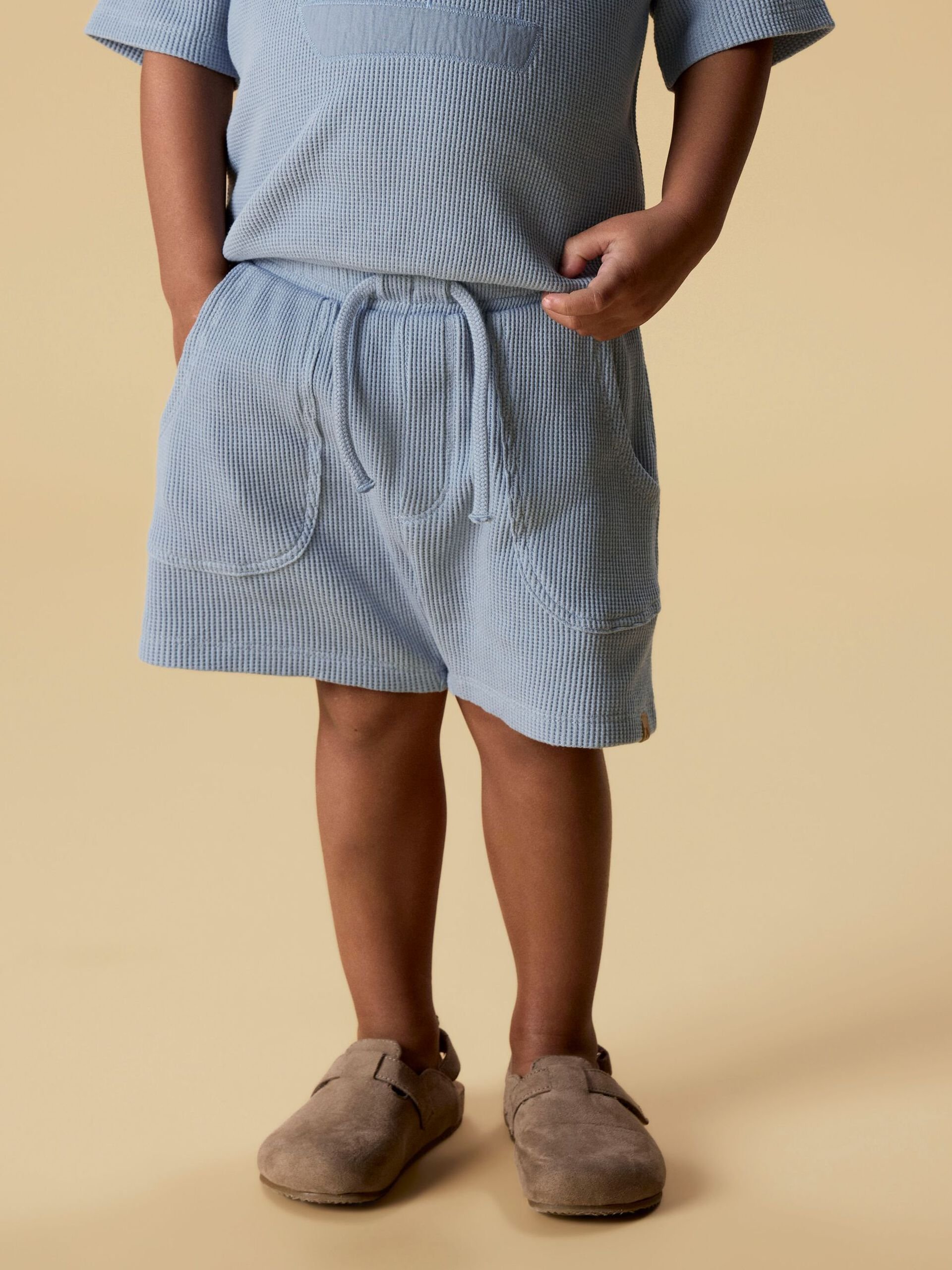 Shorts Barn – Vaffelstruktur i Øko Bomull | NMMHARUN SWEAT SHORTS LIL, Blå - Dusty Blue