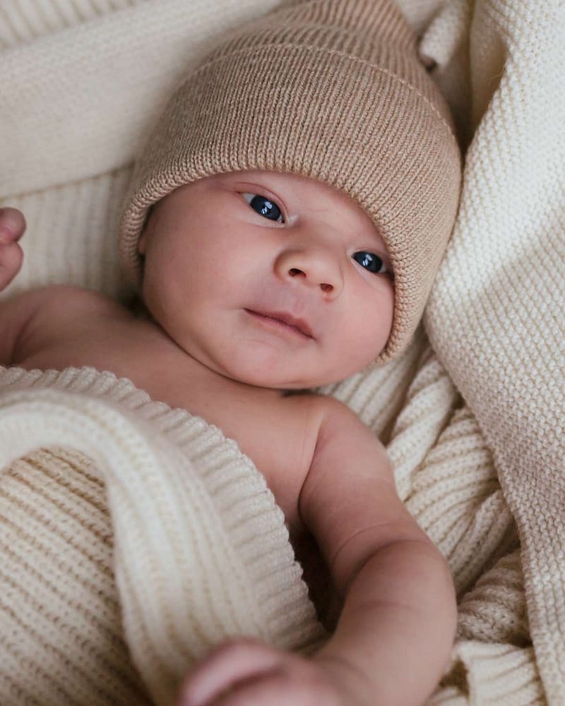 Ull Beanie barn – 100% Merino, Ubehandlet | Ribb lue Newborn Fonzie