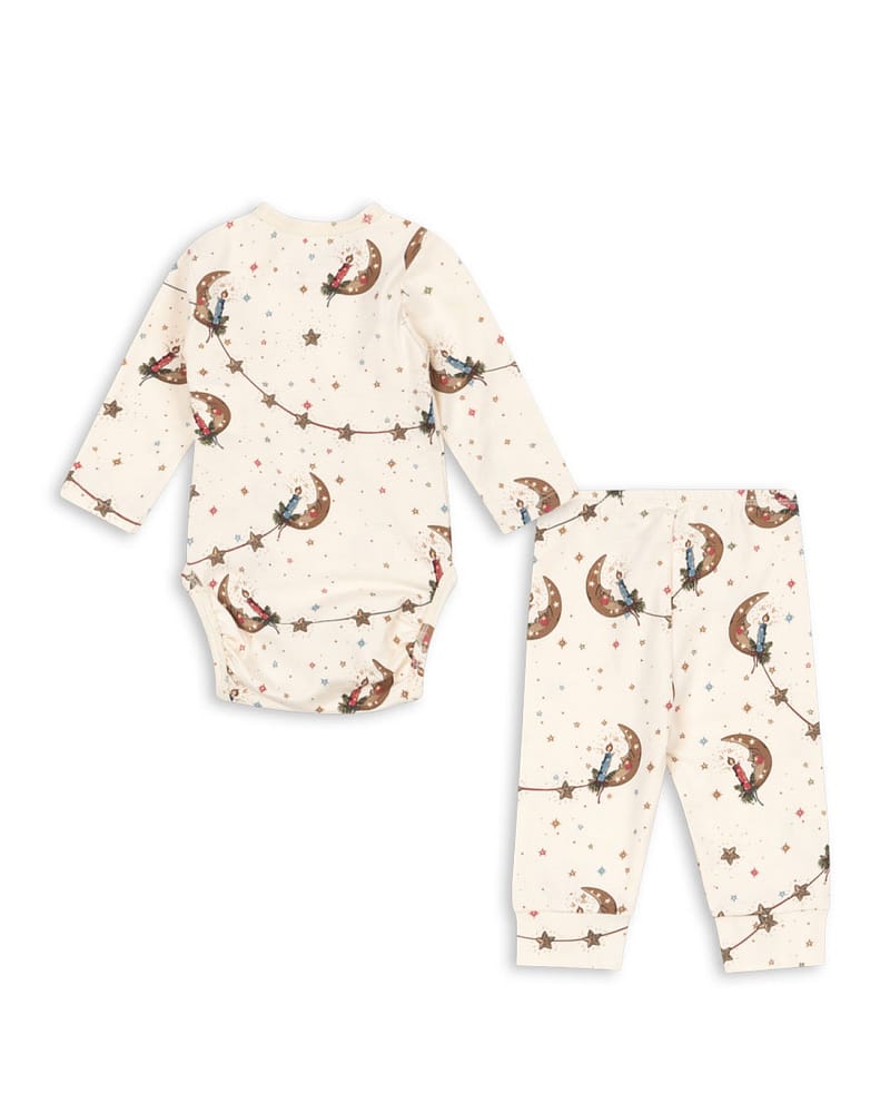 Pysjamas Baby m/ Omslasbogy - Body og Bukse - Øko Bomull | Julepysj Basic Body/Pants Set