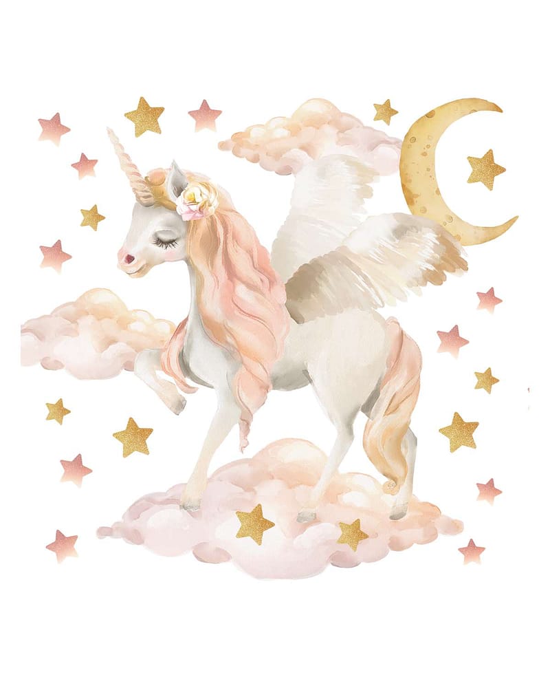 Wallstickers Enhjørning - Sett 44stk | ØKO Veggklistremerker Barnerom