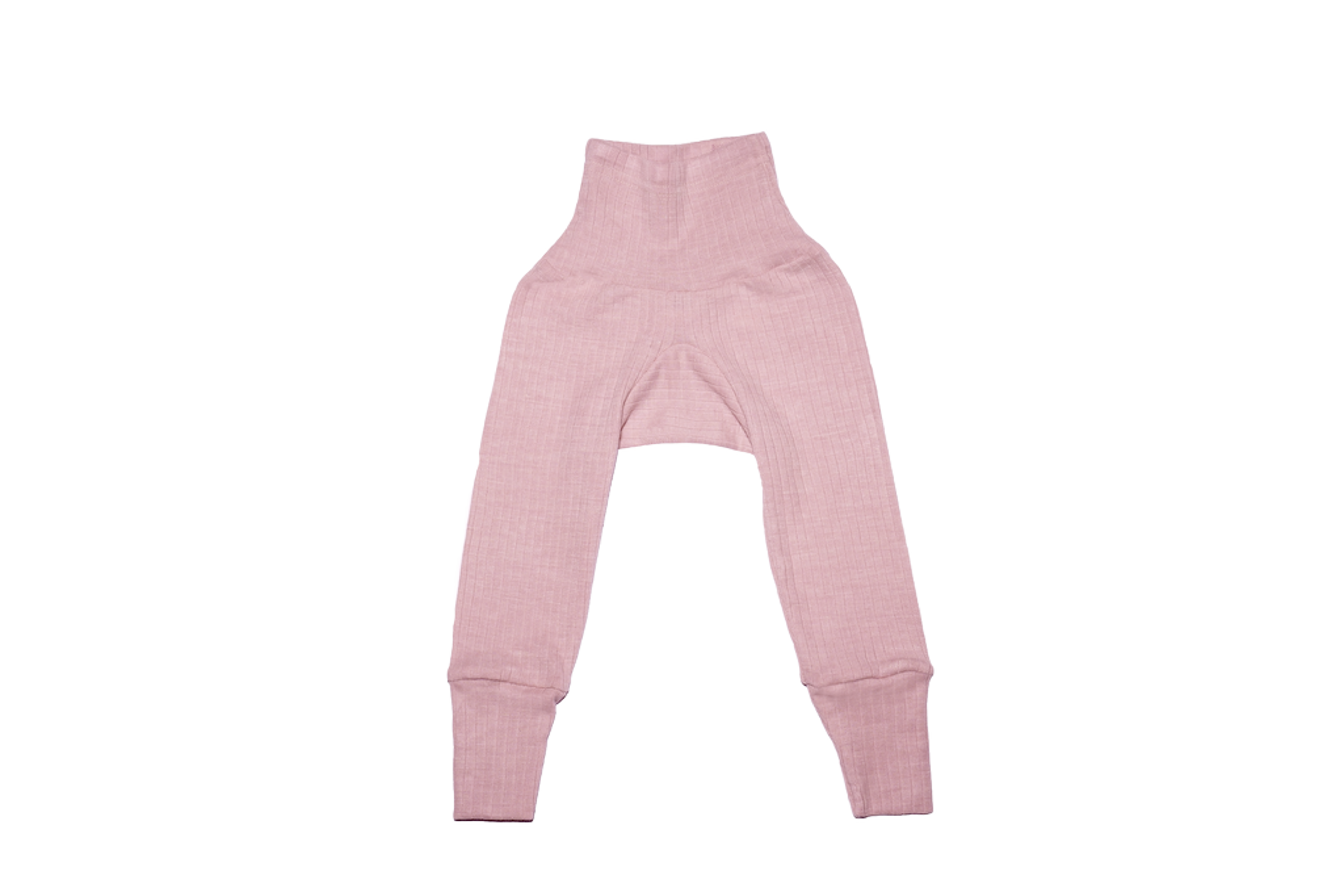 Bukse Rib m/ høyt liv – 45% Bomull, 35% Merino, 20% Silke – Ubehandlet Ull, Rosa Melange