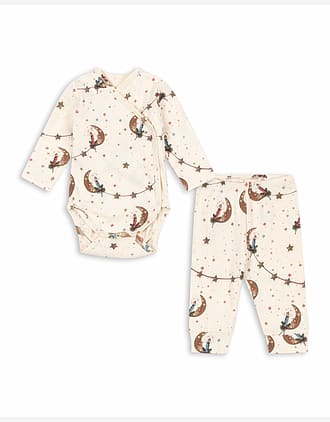 Pysjamas Baby m/ Omslasbogy - Body og Bukse - Øko Bomull | Julepysj Basic Body/Pants Set