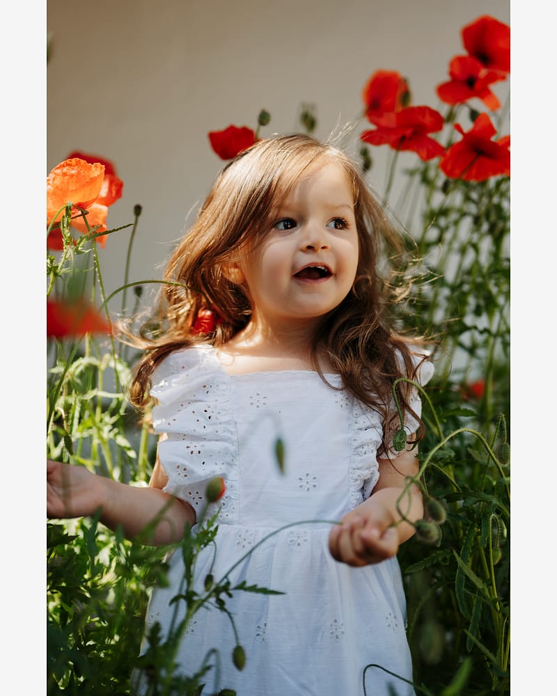 Kjole Barn m/ Broderte Blomster - 100% Bomull | HCKaroline