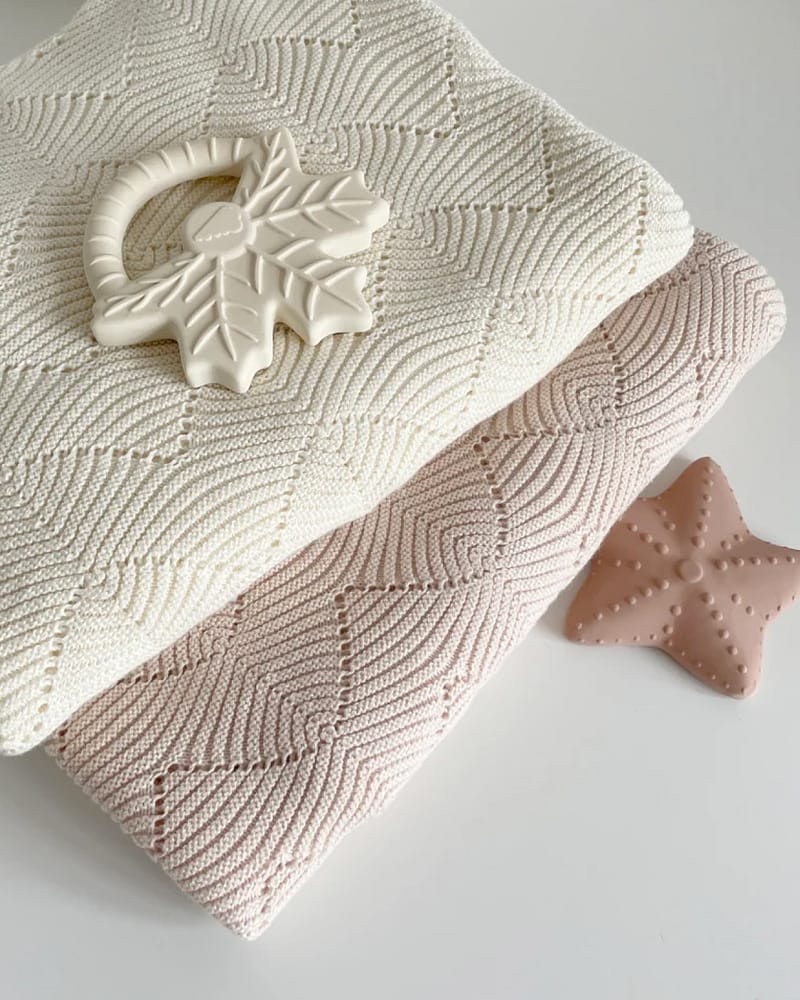 Babyteppe - 80x100 - Strikket Øko Bomull | Scallop Knit Blanket, Cream, Cream, Cream, Cream, Cream