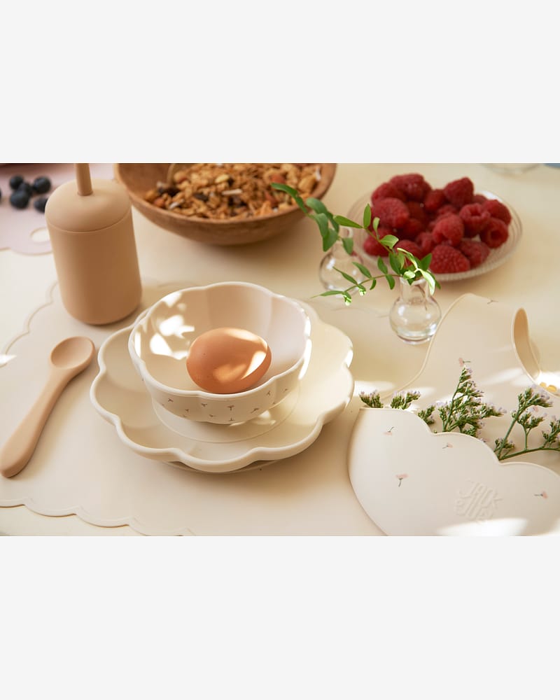 Spisesett, Skål og Skje - 100% Silikon | Poppy in Bloom Bowl and Spoon Set, Poppy Print